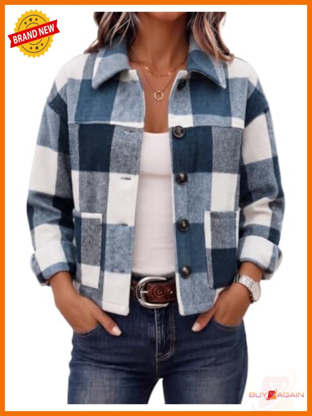 LOMON Women's Flannel Cropped Plaid Shacket Button Down Casual Jacket